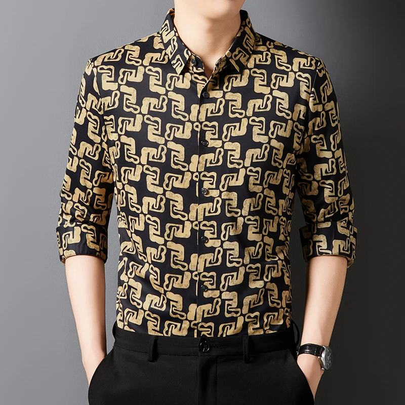 

Джентльменские бесшовные рубашки для мужчин с длинными рукавами и 3D принтом, легкий уход, весеннее качество, мягкие удобные повседневные шелковистые рубашки De Hombre