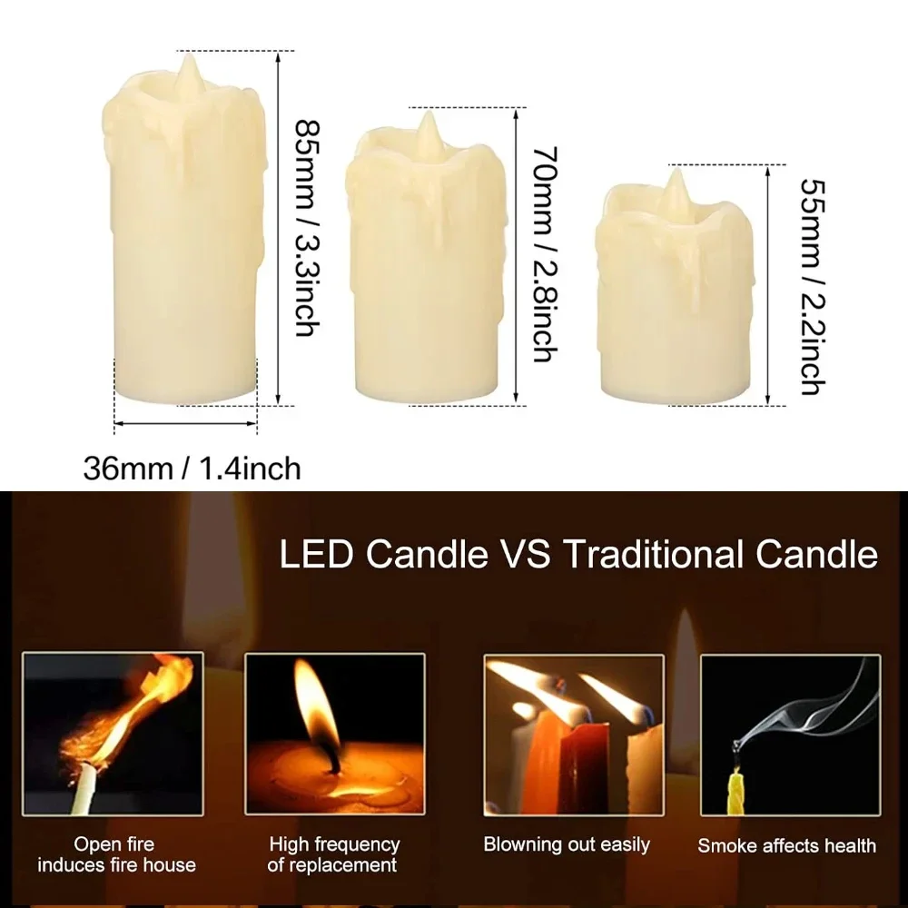 3Pc Dripping Wax Tea Light 55/70/85MM Realistic Votive LED Electronic Candles Battery Operated Candle Lamp for Christmas Wedding