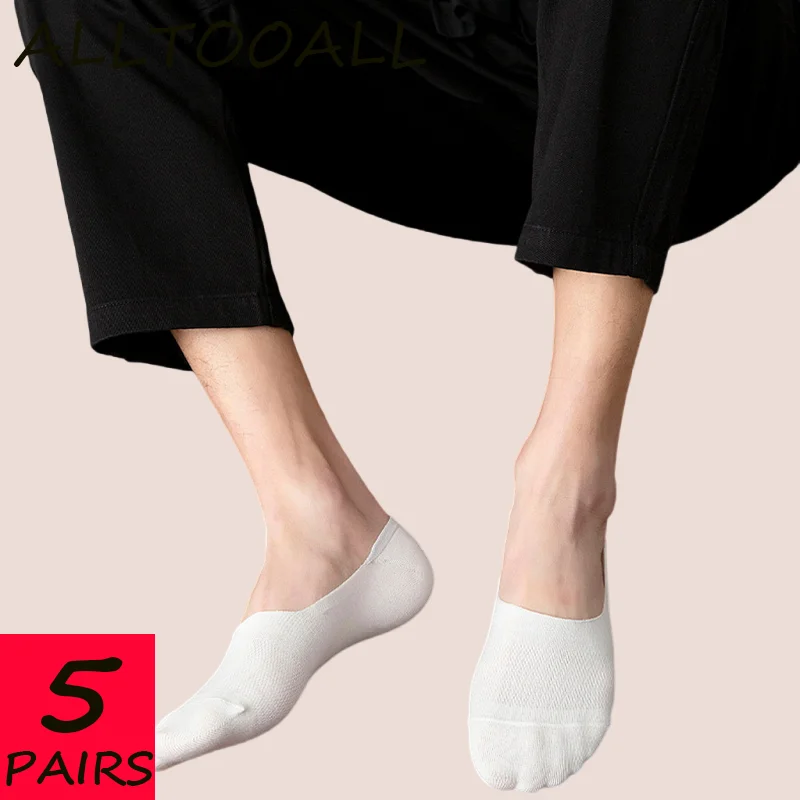 

ALLTOOALL 5 Pairs Fashion Cotton Men No Show Socks Summer Non-slip Silicone Invisible Casual Breathable Male Ankle Sock Slippers