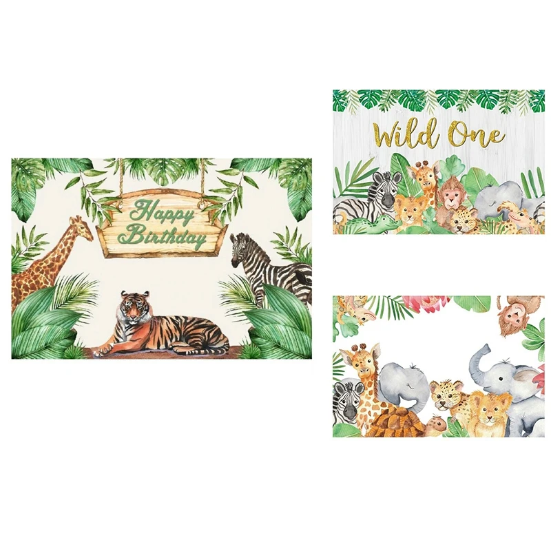 Wild Backdrop Jungle Safari Animal Happy Birthday Party Photo Background Decor