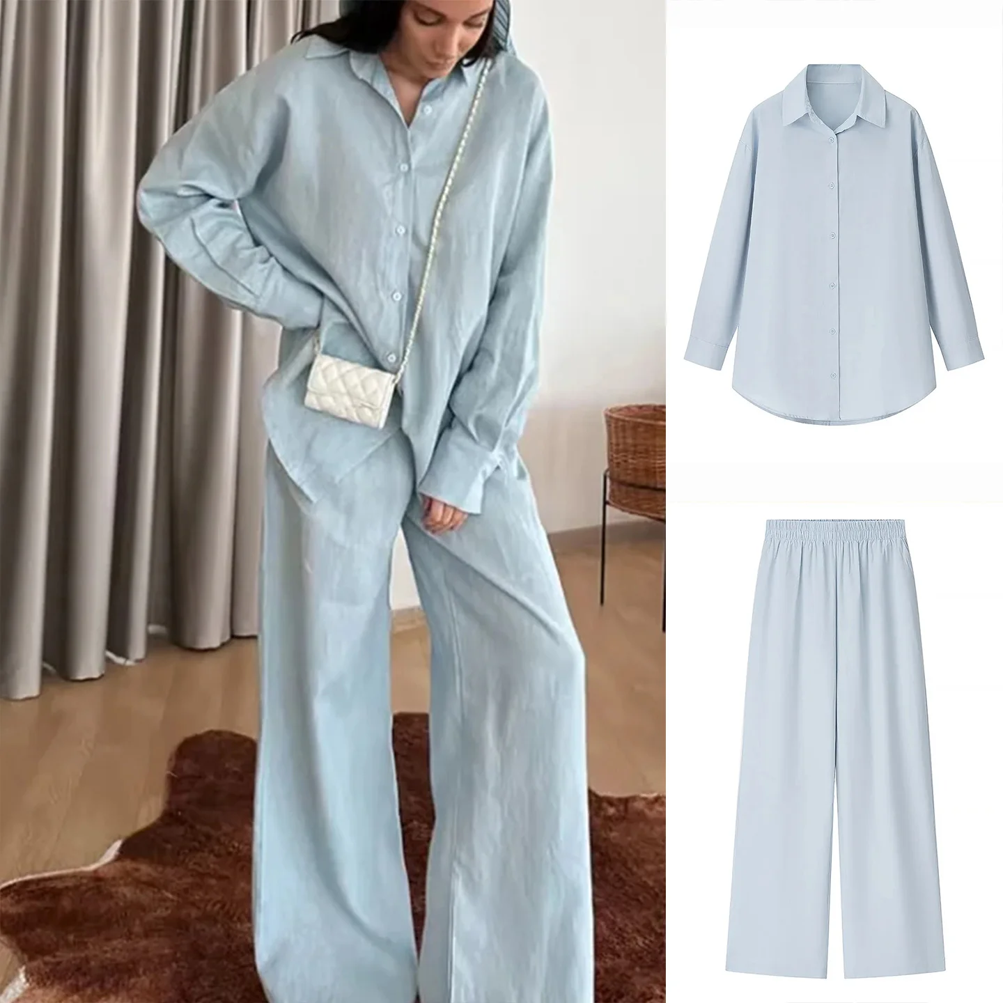 

Новые осенние женские длинные повседневные брюки из смеси хлопка и льна с воротником на одной пуговице и высокой талией