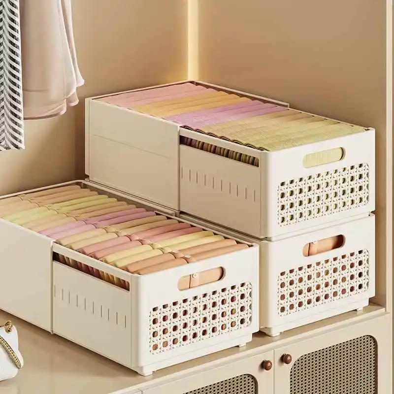 Plastic Clothes Storage Box Foldable Baby Clothes Organizer Pants Storage Basket Wardrobe Essential Modern Simple Design