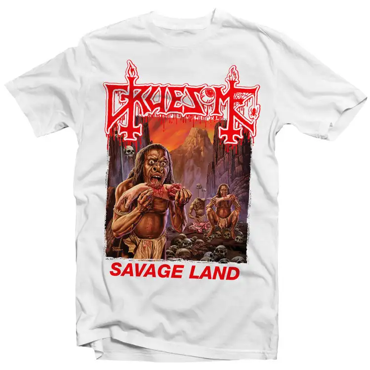 Camiseta gráfica Gruesome Savage Land Band, camiseta informal unisex de algodón 100% con cuello redondo, camiseta de verano