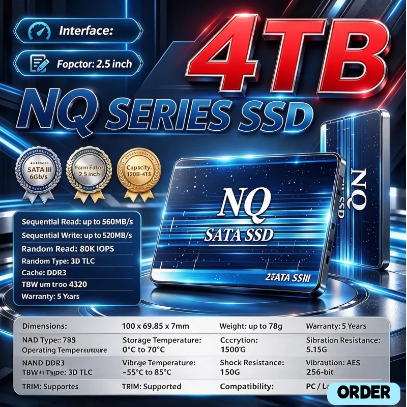 Secure Large Capacity SATA3 SSD 1TB 2TB New Internal Solid State Hard Drive for Laptop Storage