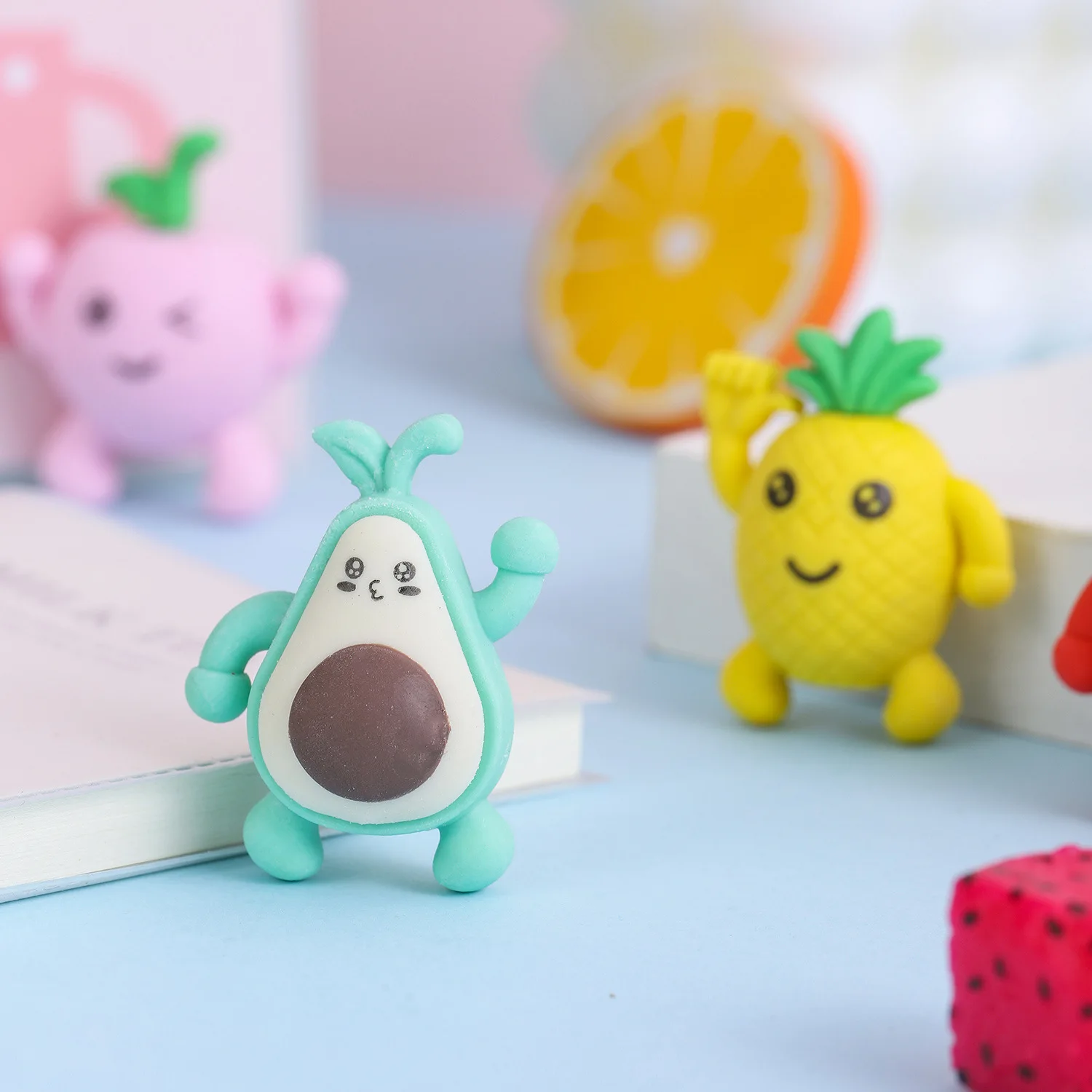 4 Piece Cartoon Kawaii Fruit Rubber Eraser Novelty Stationery