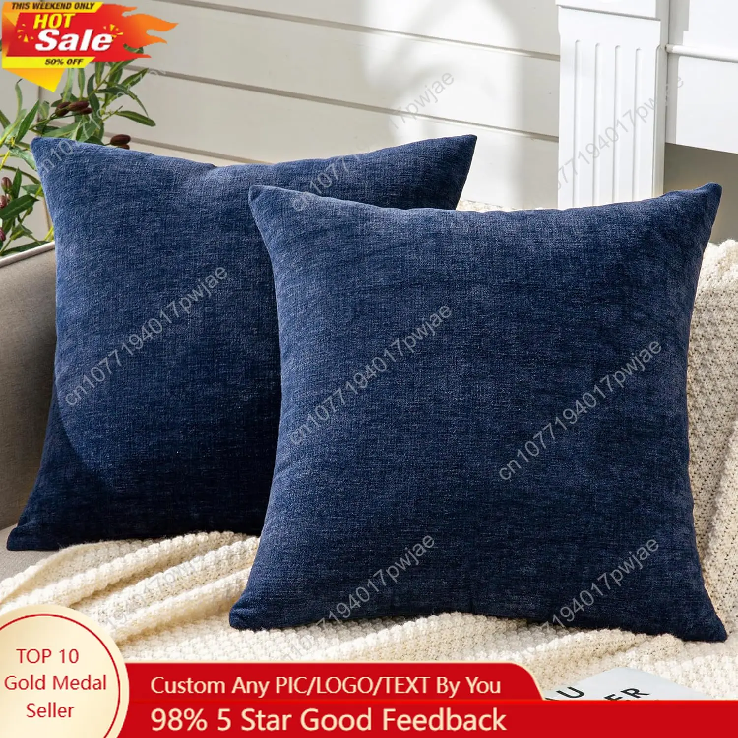 

GAWAMAY Decorative Square Throw Pillow Covers 18"x18" Inch Set of 2, Super Soft Chenille Pillows Cover Fall Pillowcase for Livin