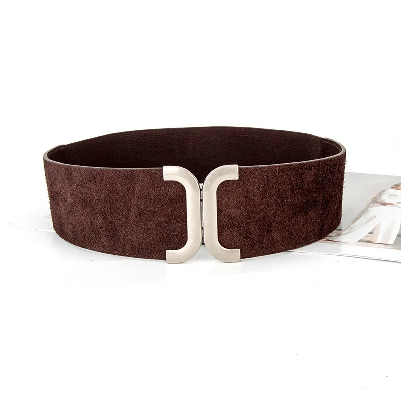 Suede Wide Waistband Women's Waist Slimming Elastic Belt with Coat Dress Trouser Belt