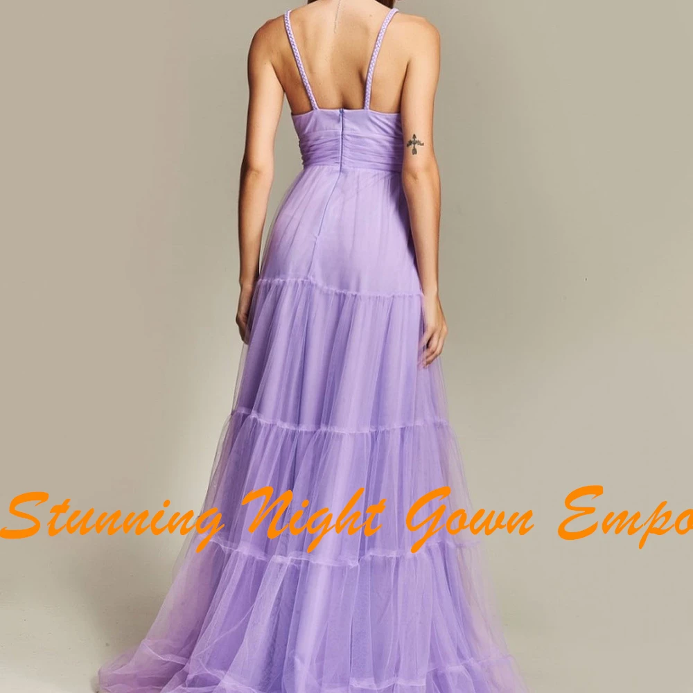 Modern Pleats Organza Spaghetti Straps Sweetheart Party Gowns Classic Sweetheart A-Line Satin Purple Prom Gowns فساتين سهرة