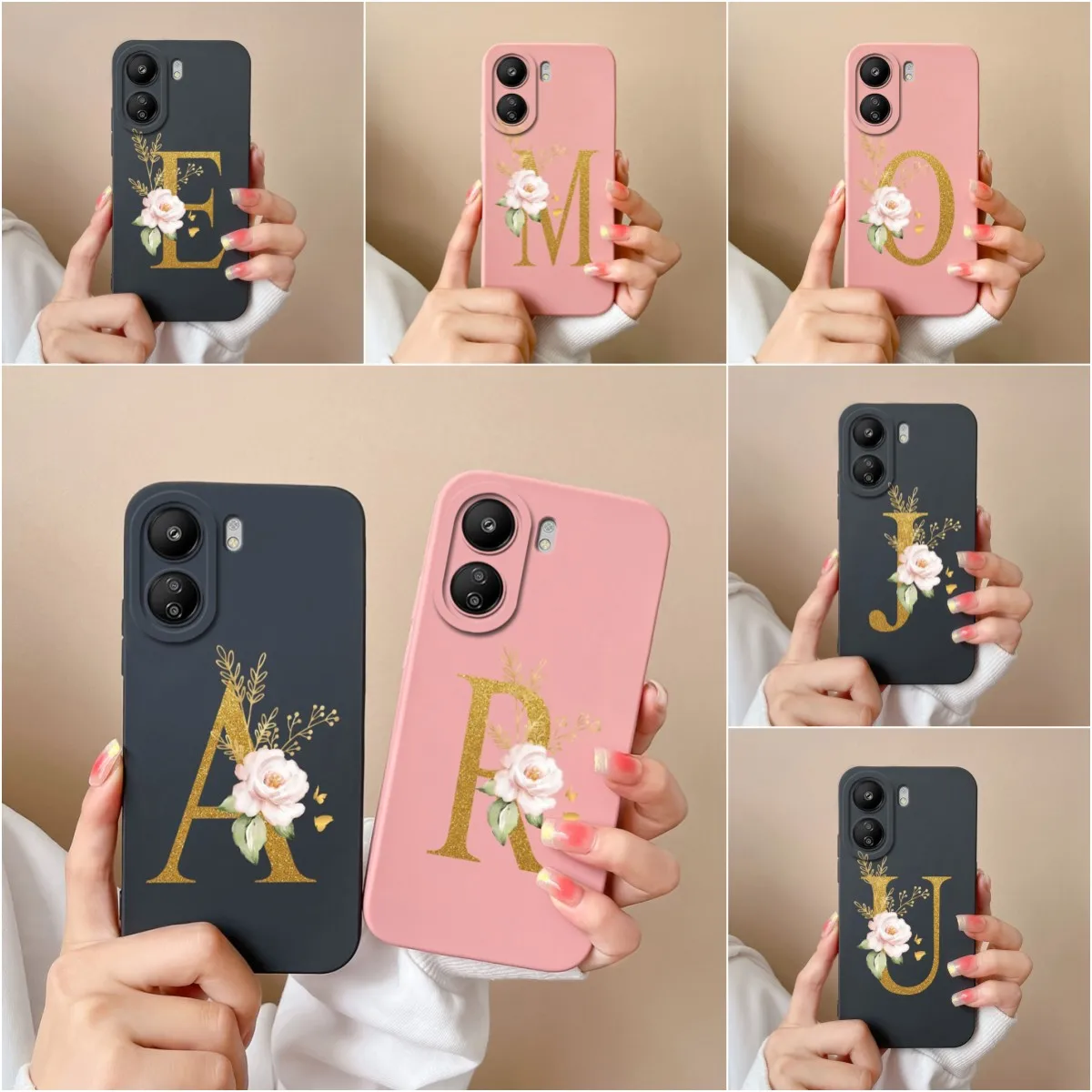 Case Cover For Xiaomi Redmi 13C 4G Fashion Shockproof Matte Letters Flower Soft Liquid Silicone Phone Bags Funda Capa 23100RN82L