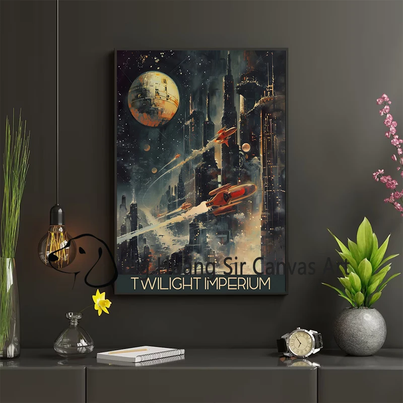 ملصق لعبة لوحة الشفق الاعماري خمر ، Scifi ، الخيال العلمي ، الفضاء ، هدية لوحة اللاعب ، طباعة قماش ، الألعاب الرجعية ، ديكور الجدار