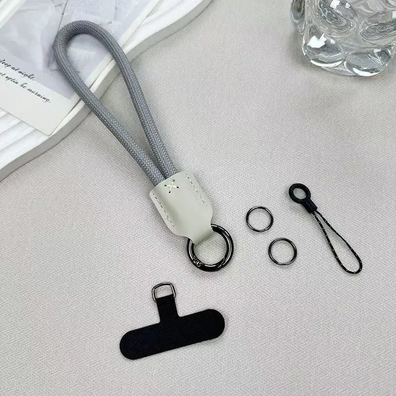 New Nylon Wrist Mobile Phone Lanyard Pu Leather Head Braided Short Anti-drop Mobile Phone Rope Clip Mobile Phone Shell Rope