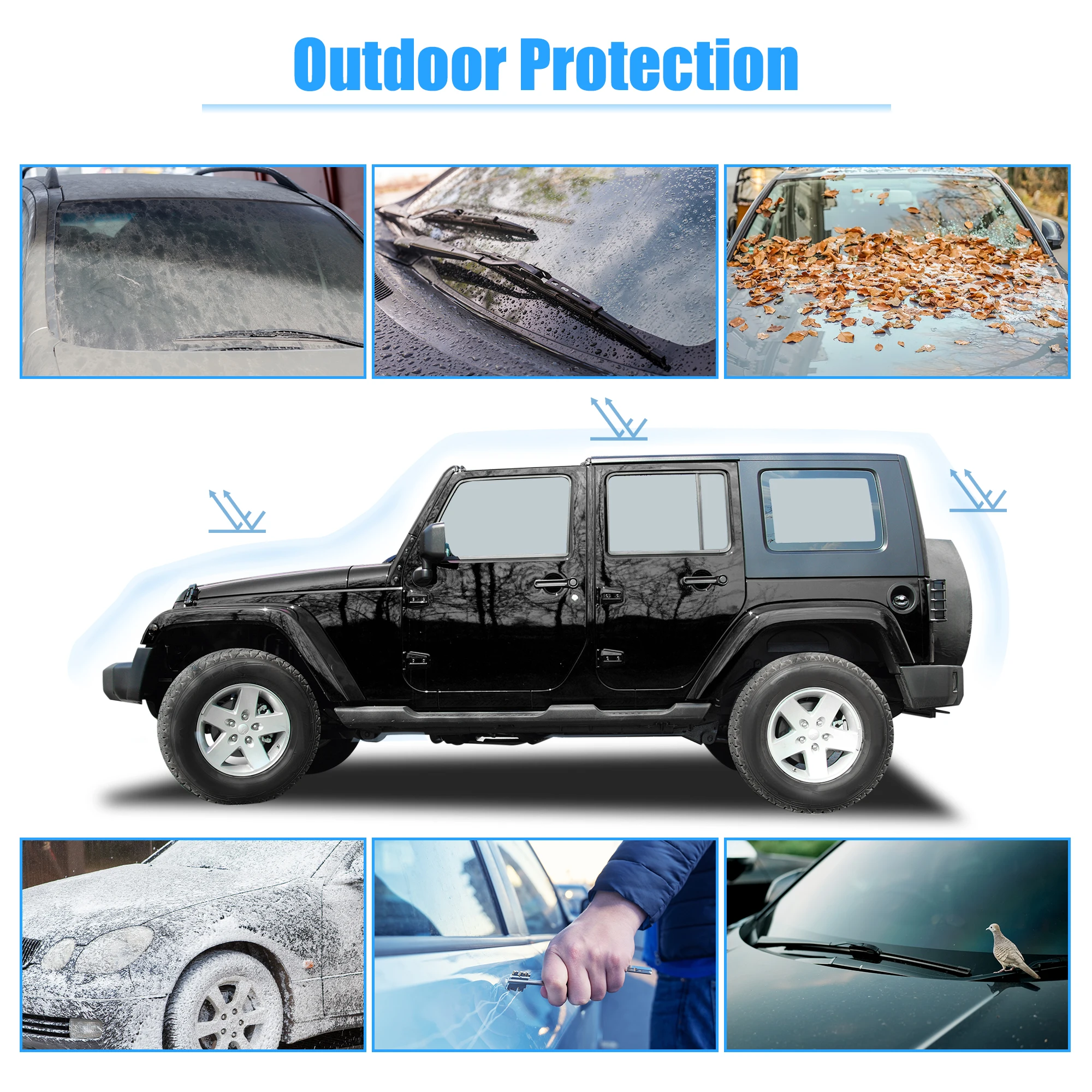 X Autohaux Car Cover for Jeep Wrangler JL 2 4 Door 2018 2019 2020 2021 Outdoor Waterproof Sun Rain Wind Protection Black Blue