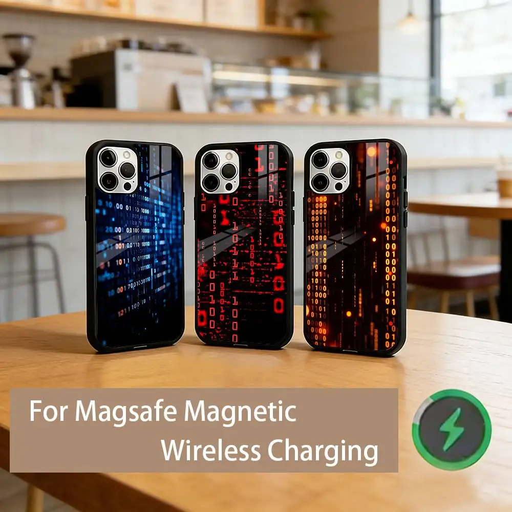 

Binary Code Aesthetic Phone Case For iPhone17,16,15,14,13,12,11 Plus,Pro Magnetic with Magsafe Wireless Charging