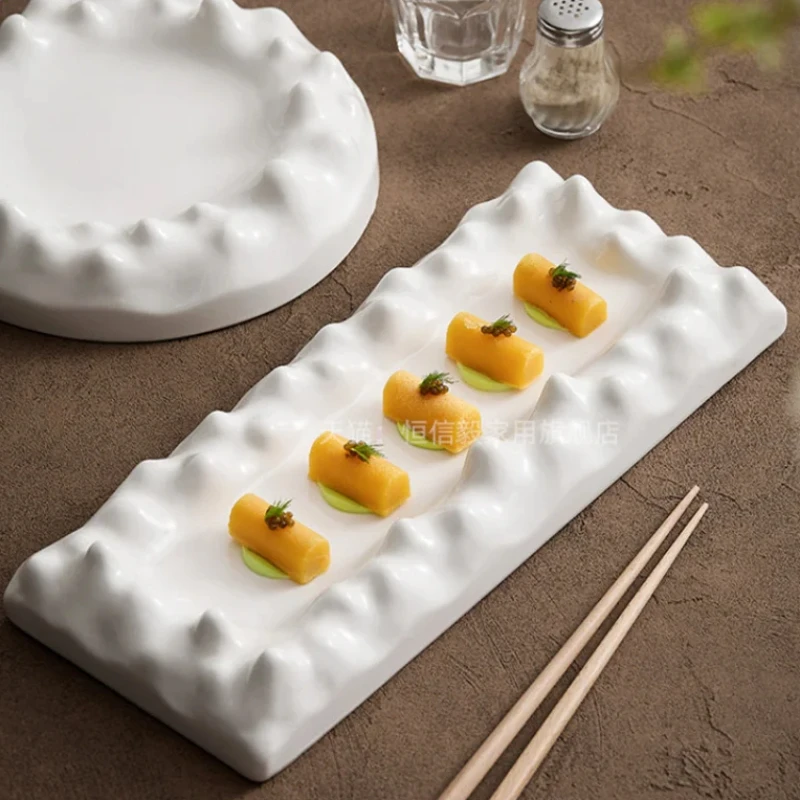 White Ceramic Plates: Dinner, Sashimi, Sushi, Fruit Bowl, Salad, Dessert, Cake Pan, Snack Tray for Various Dishes