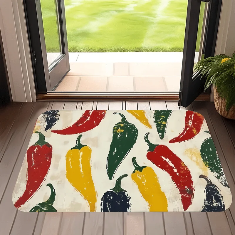 Funny Chili Doormat Colorful Pepper Printed Floor Mat Non Slip Kitchen Rug Soft Carpet Welcome Mats for Front Door Decor