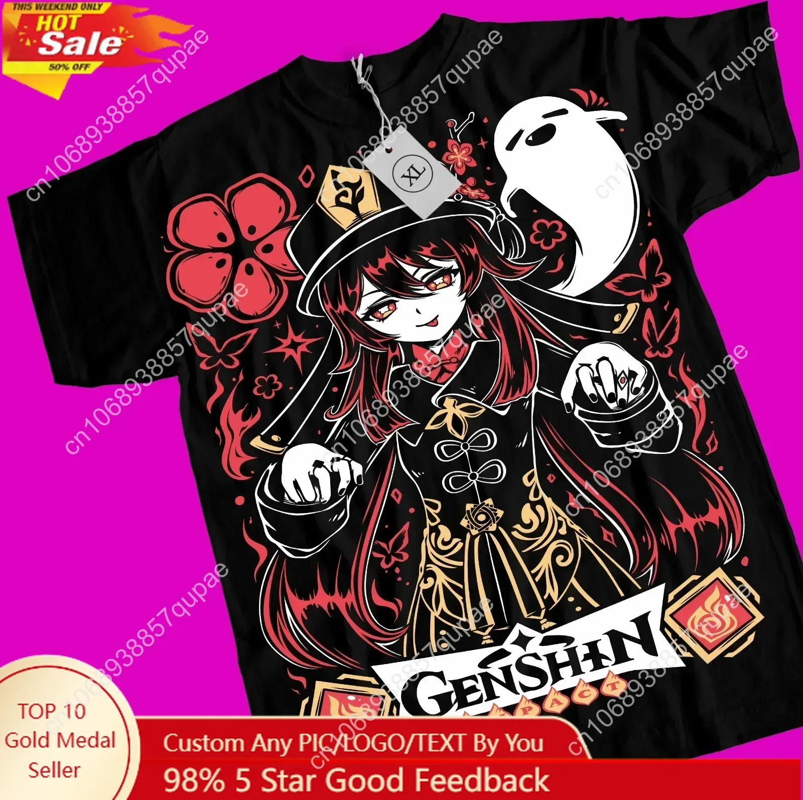 

All Size Hu Tao T-shirt Genshin Impact gorou,Anime,Manga,Graphic Tee