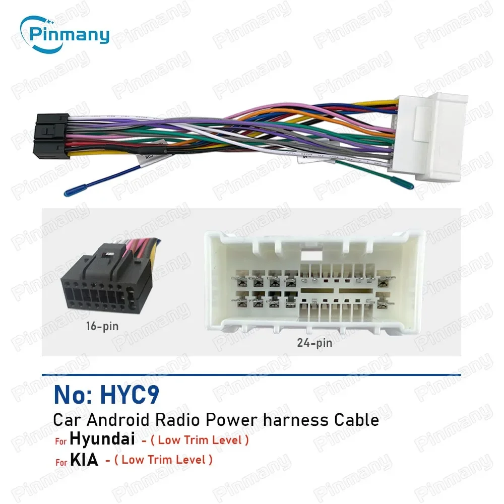 Car Stereo Cable Connector Android Radio Audio Power Wire Harness Adapter HYC9 For Hyundai Accent Azera H100 H350 KIA Carnival