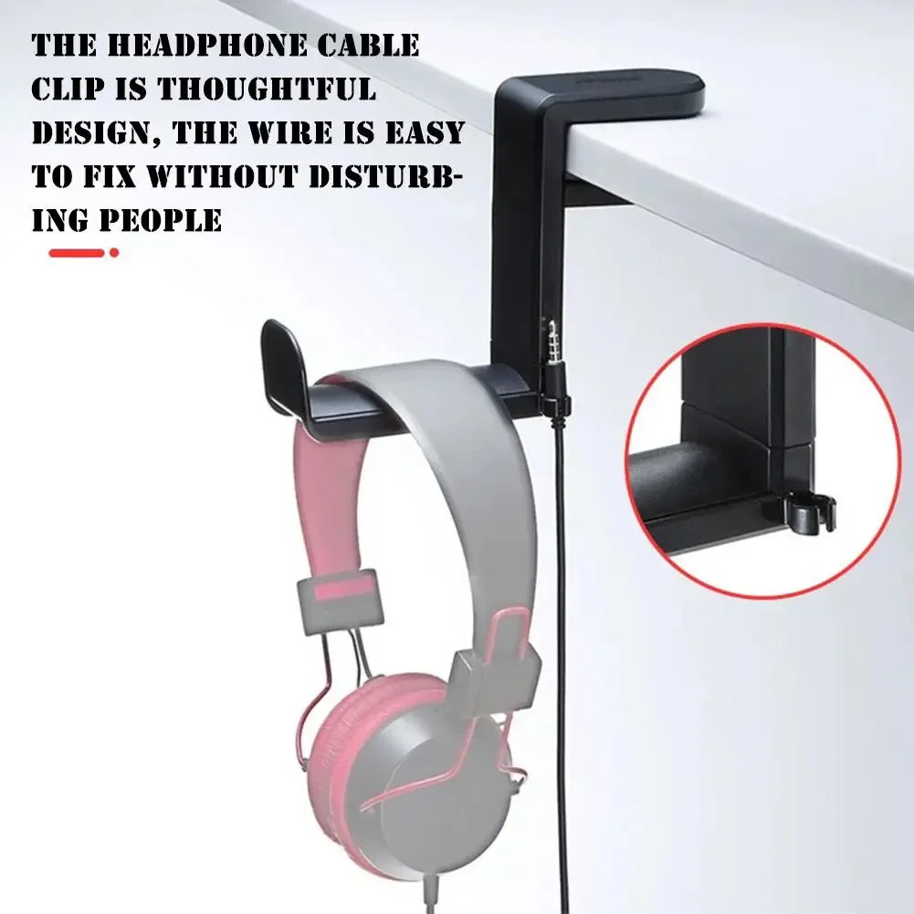 No Punch Table Clip Hook for Headphone Holder 360 Degree Rotating Headset Storage Hanging Rack Under Desk Earphone Hanger