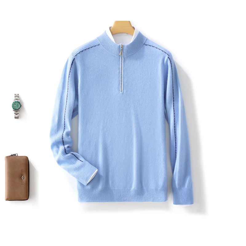 100% lana merino color block maglione con mezza cerniera collo finto pullover a maniche lunghe cashmere abbigliamento basic morbido e confortevole
