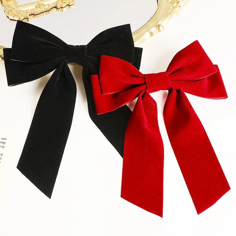 Big Bowknot Hair Clip Women Velvet Black Red Vintage Hairpins Wedding Long Ribbon Korean Hair Pin Barrette Fashion Girl Headwear