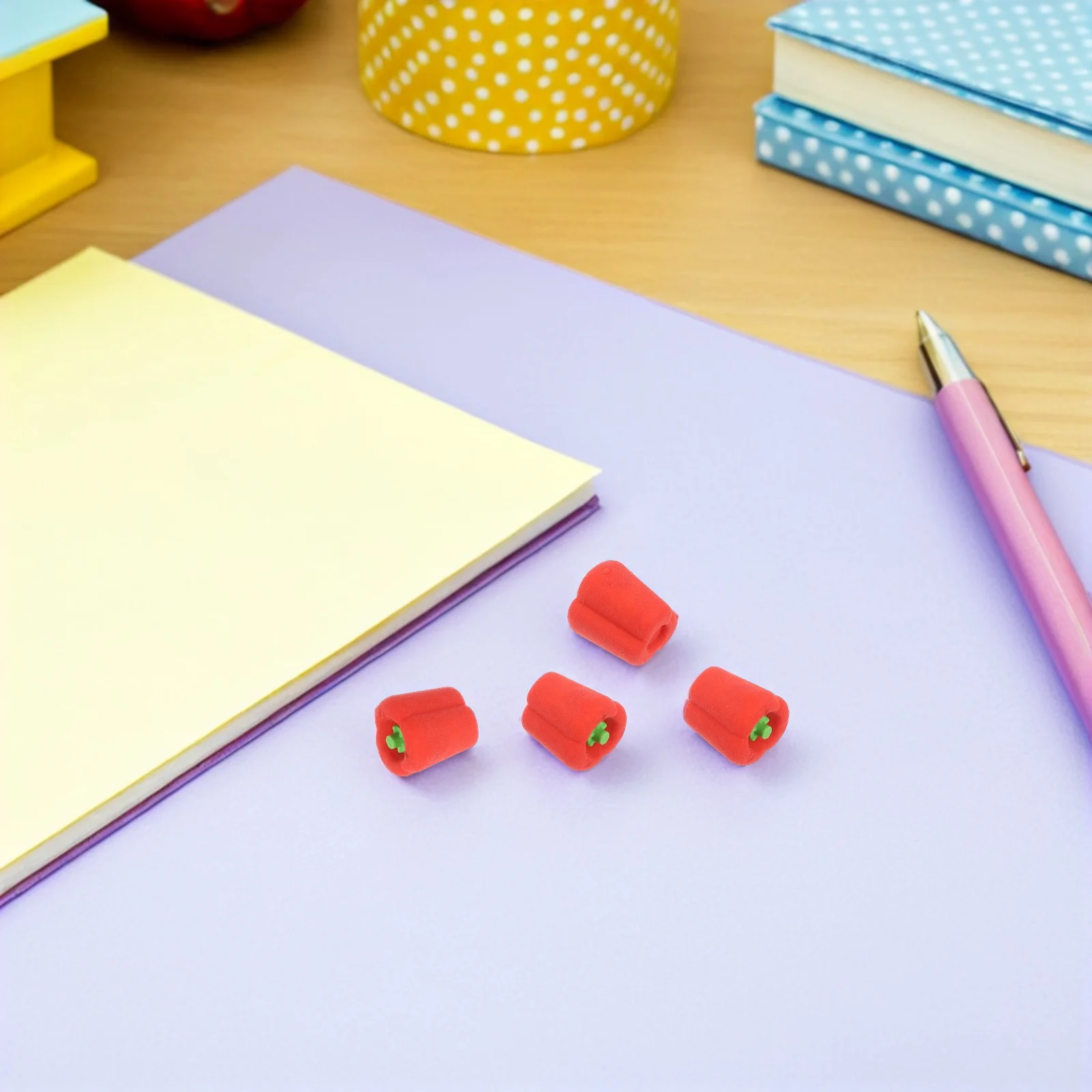 

100pcs Cartoon Pepper Shaped Red Mini Vegetable Erasers For Kids Pencil Correction School Stationery Classroom Party Favors Bulk