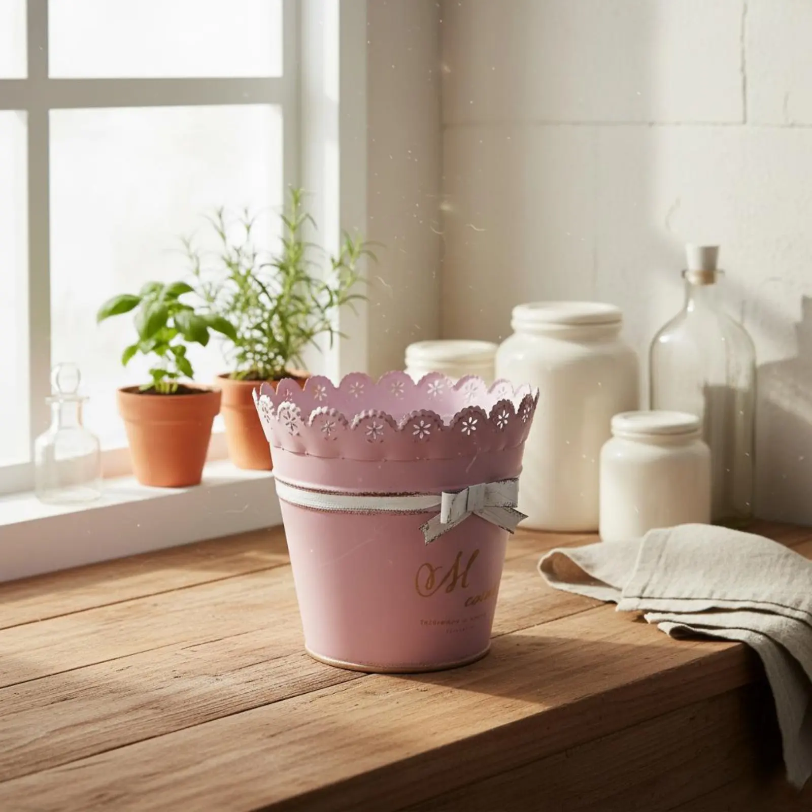 3 Pieces Bow Metal Planter French Design Lace Trim Planter Metal Flower Pot for Tabletop, Balcony