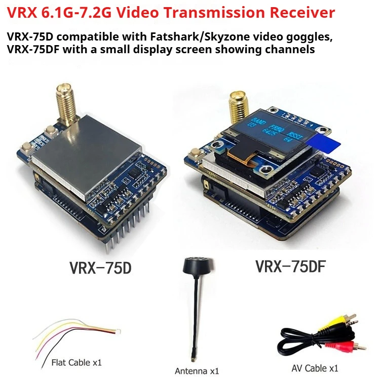 VRX-75D 6.1–7.2 GHz Bandwidth 7.2 GHz Video Receiver VRX Video Transmission Receiver FPV Receiver CVBS Video Input 64-Channel