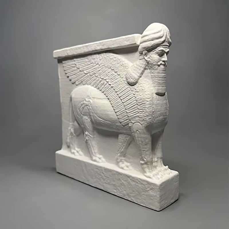 Arab Assyrian Cultural People's First Wing Cow Statue, Gypsum Sculpture Decoration, Home Birthday Gift, Creative Decoration