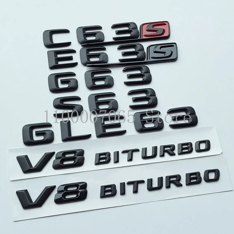 2015 Matte Black Letters C63 E63 G63 S63 GLE63 V8 Biturbo S Badge Emblem for Coupe Car Side Trunk Logo Sticker