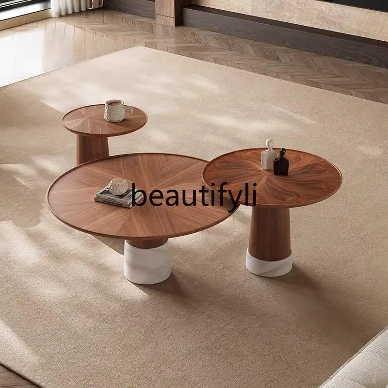 

Medieval solid wood coffee table household small apartment sofa edge, black walnut veneer tea table living room combination