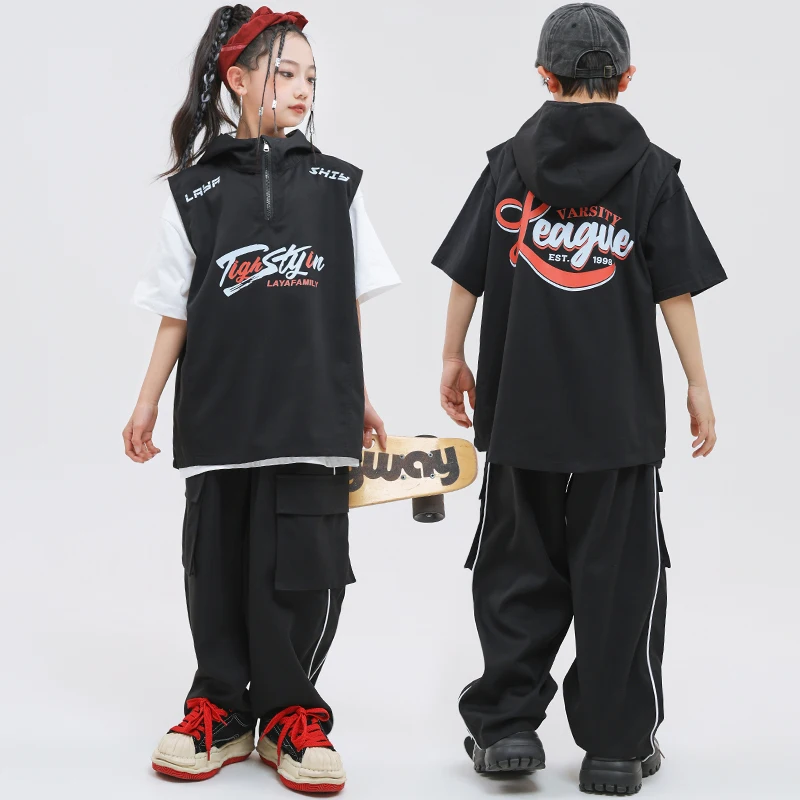 Kids Hip Hop Clothing Streetwear Outfits Crop Tank Tops Casual Patch Cargo Pants for Girls Jazz Dance Costumes Stagewear Clothes