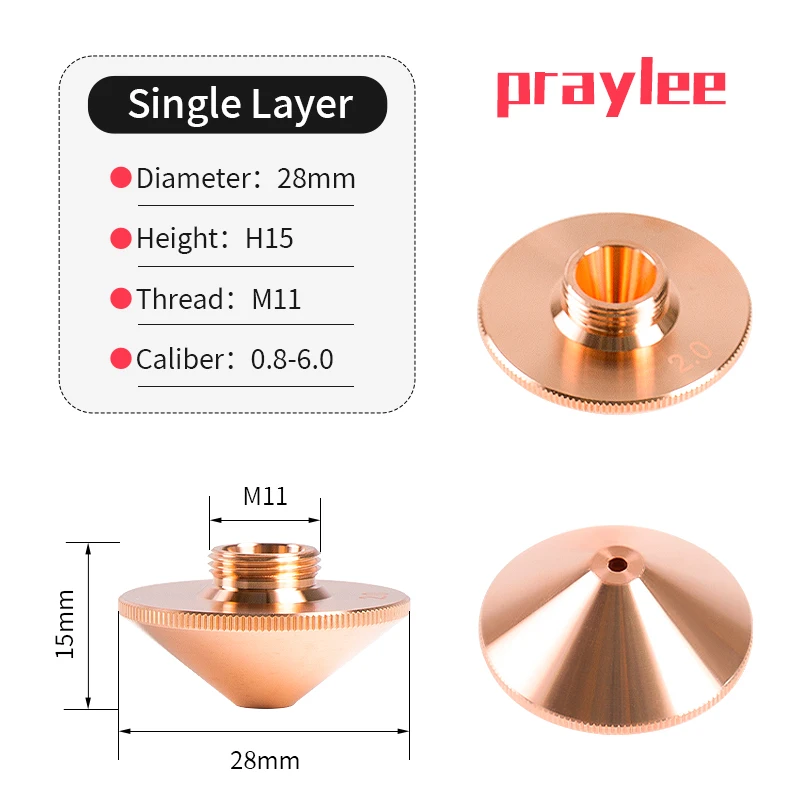 Faserlaserdüse D28 M11 H15 Düsen 1,2 1,5 2,0 2,5 3,0 Einzel-Doppel-Chrom Raytools Düse für Laserschneidmaschine – Detail 10