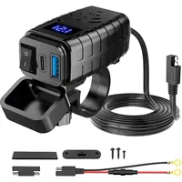 1pc Motorcycle PD+QC3.0 USB Fast Charger 60W Handlebar Dual USB Socket with Switch Voltmeter Waterproof 12V Power Supply Adapter