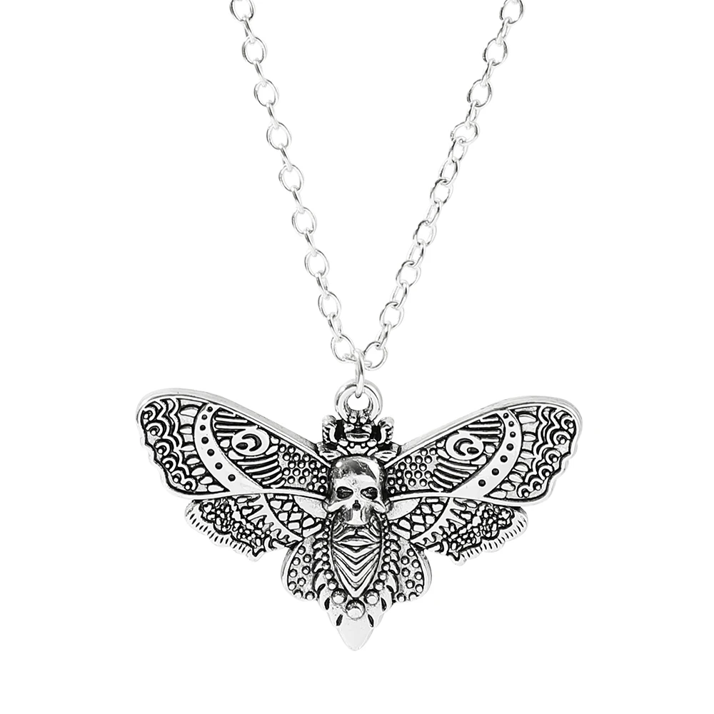 Death Moth Necklace Vintage Pendant Sugar Skull Gothic Butterfly Rock Emo Goth Hiphop Women Men Jewelry Halloween Accessories