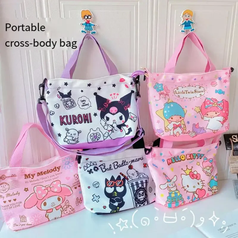 كارتون لطيف قماش حقيبة كتف حقيبة كروسبودي المحمولة حقيبة حفظ الطعام Kuromi Crossbody على ظهره حقيبة يد الترفيه #1