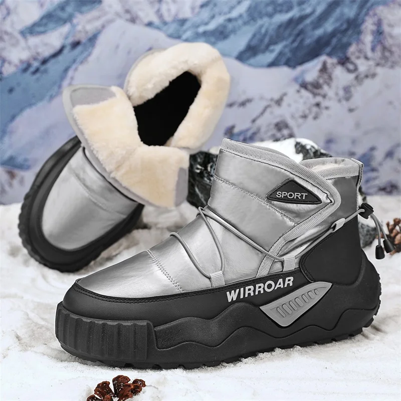 Snow Boots Men's Shoes Winter 2024 New Outdoor Anti-Cold Slip-On Cotton Shoes Fleece-Lined Warm Bread Shoes