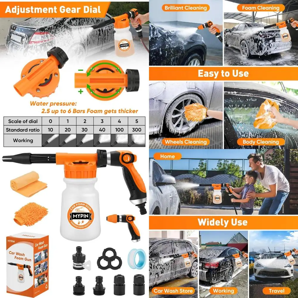 

16 IN 1 Car Wash Foam Gun, Foam Cannon,Adjustable Hose Wash Sprayer with 2.5 to 6 Bars Foam Blaster,Wash Mitten &Towel,Suitable