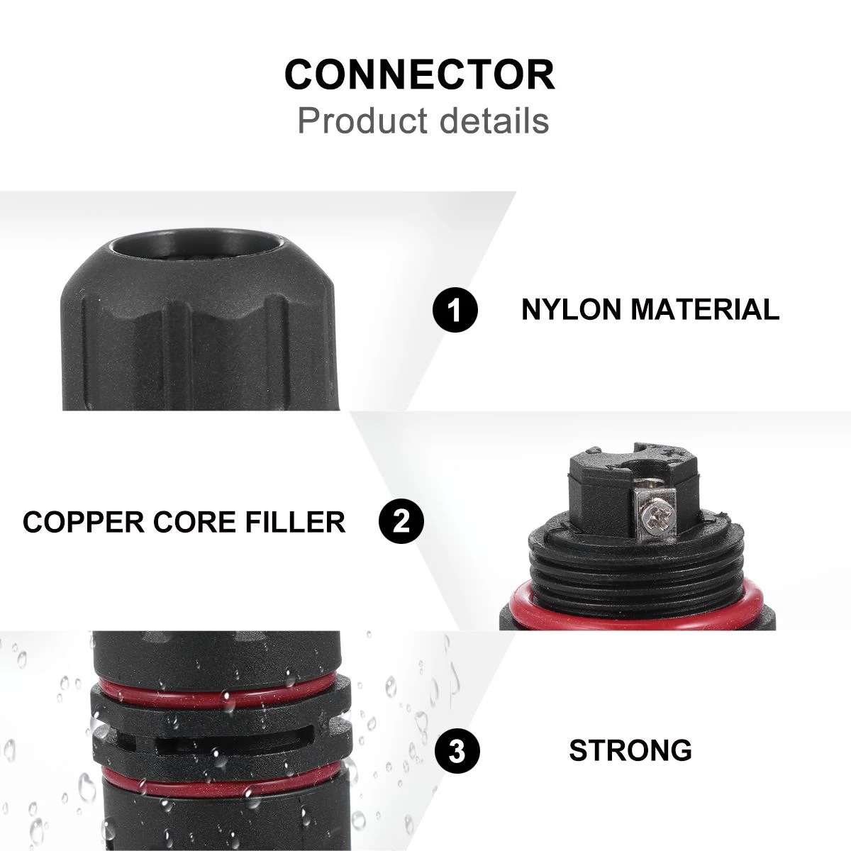 

Waterproof Connector 2 Pin Nylon PA66 Electrical Wire LED Lighting IP68 Dust Proof Cable Extender Repair DIY Tools Safe Outdoor