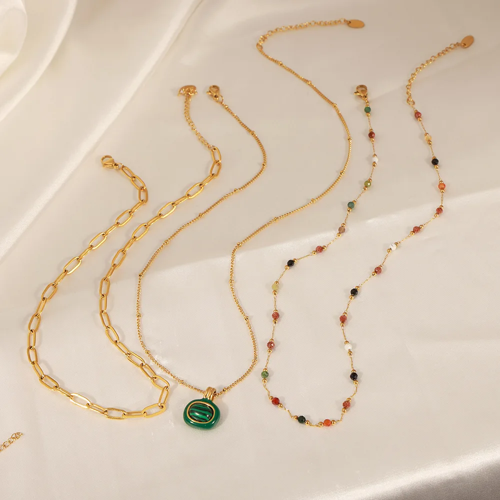 336L Stainless Steel Necklace For Women 18k Gold Plated Handmade Jewelry  Natural Stone Beaded Female Choker