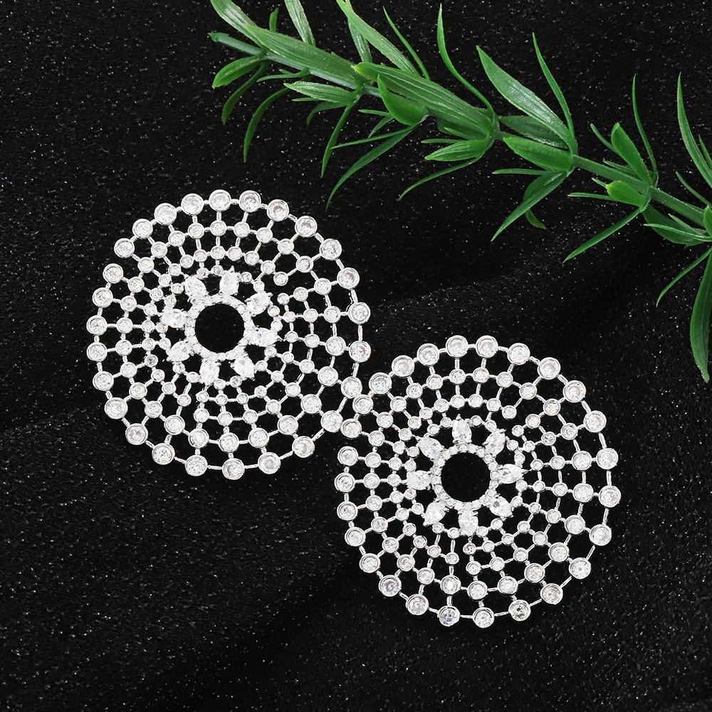 Geometric Round Hollow Line Fashion Light Luxury Earrings Exaggerated Zircon Personality Niche Elegant Temperament Earrings Whit