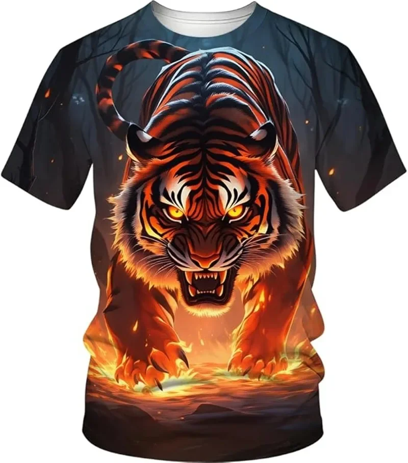 Modisches Herren-T-Shirt mit coolem Tier-Tiger-Grafikdruck, kurzärmelig, trendiges, lässiges Street-Style-Oberteil mit Rundhalsausschnitt, Y2K, Unisex