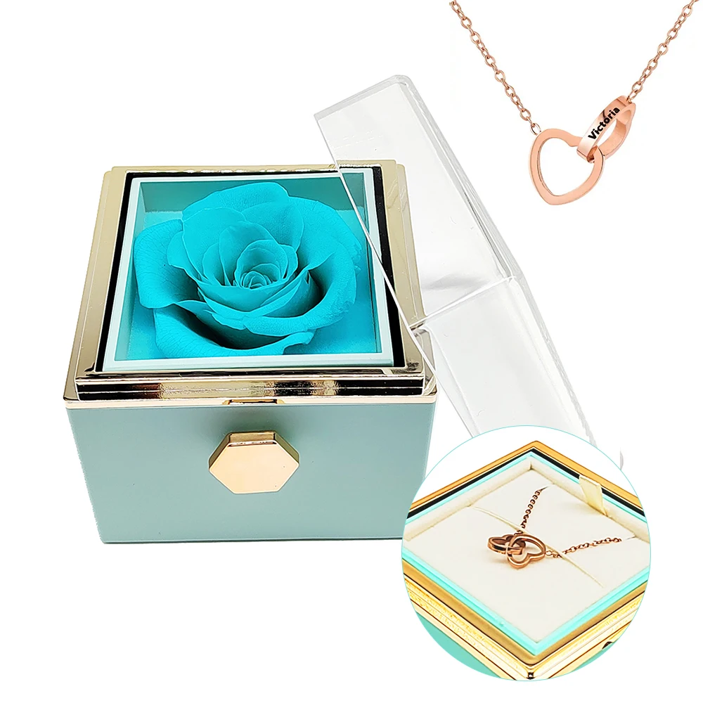 Mothers Day Gift Eternal Rose Jewelry Box Engraved Name Necklace Set Fashionable Valentine's Day Anniversary Birthday Gift Women