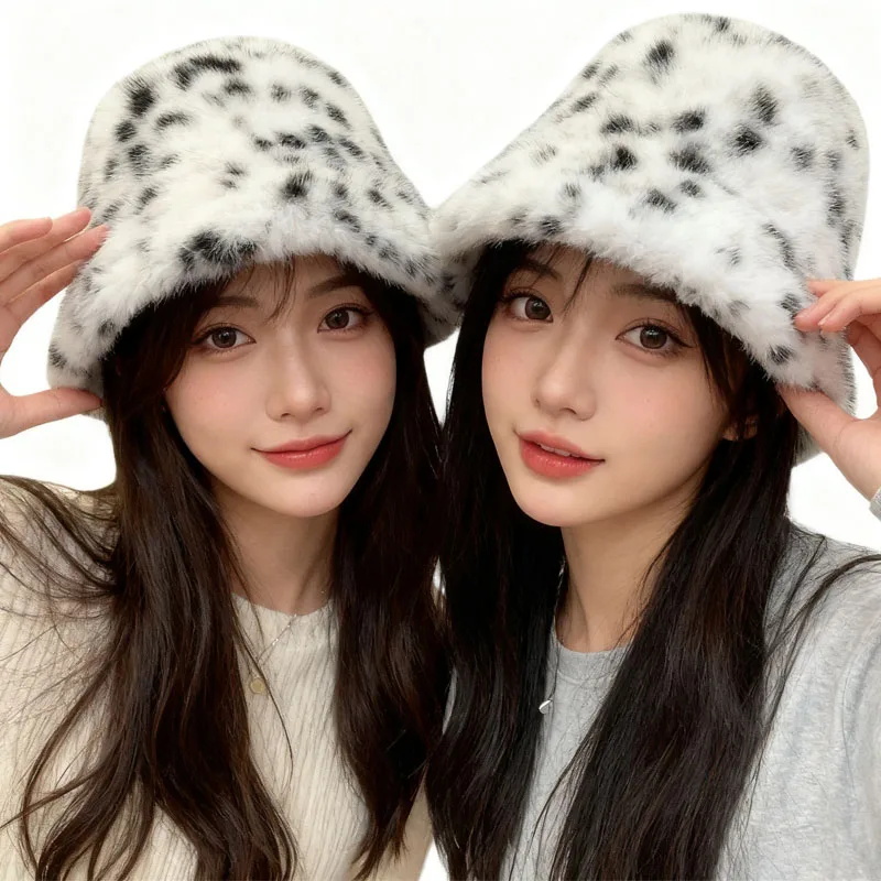 فو الفراء ليوبارد طباعة قبعة بحافة المرأة خريف شتاء سميكة الدافئة قبعة صياد مع حماية الأذن لأحجام الرأس الكبيرة #1