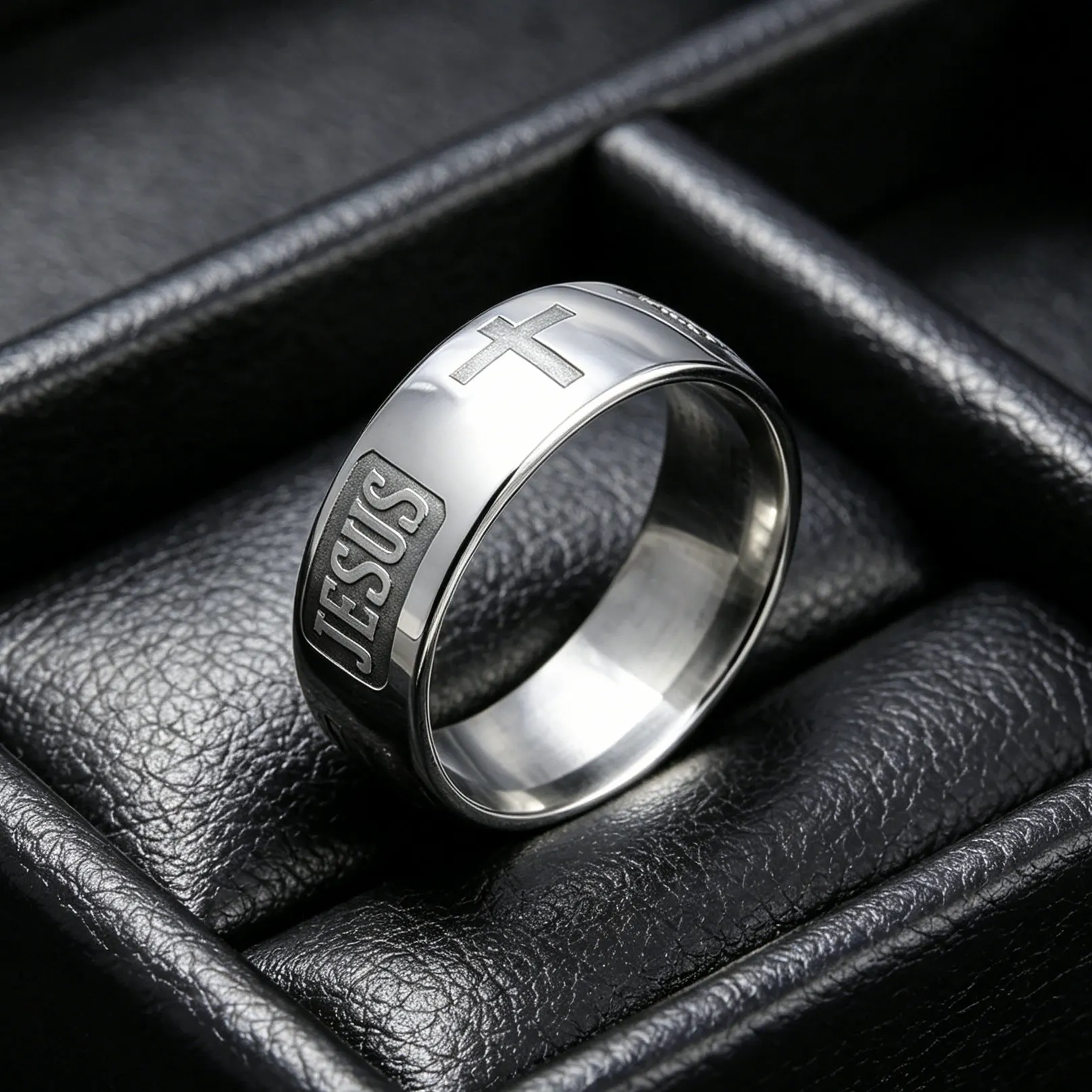 Anello Bibbia con croce cristiana in acciaio al titanio inglese per uomo e donna Anello personalizzato Anello personalizzato Anello inciso