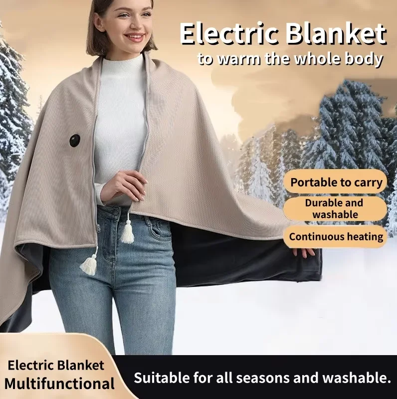 

USB Electric Heating Blanket Wearable 10s Fast Heat Fleece Shawl Cape for WomenMen Winter Gift for Home Office Travel Use