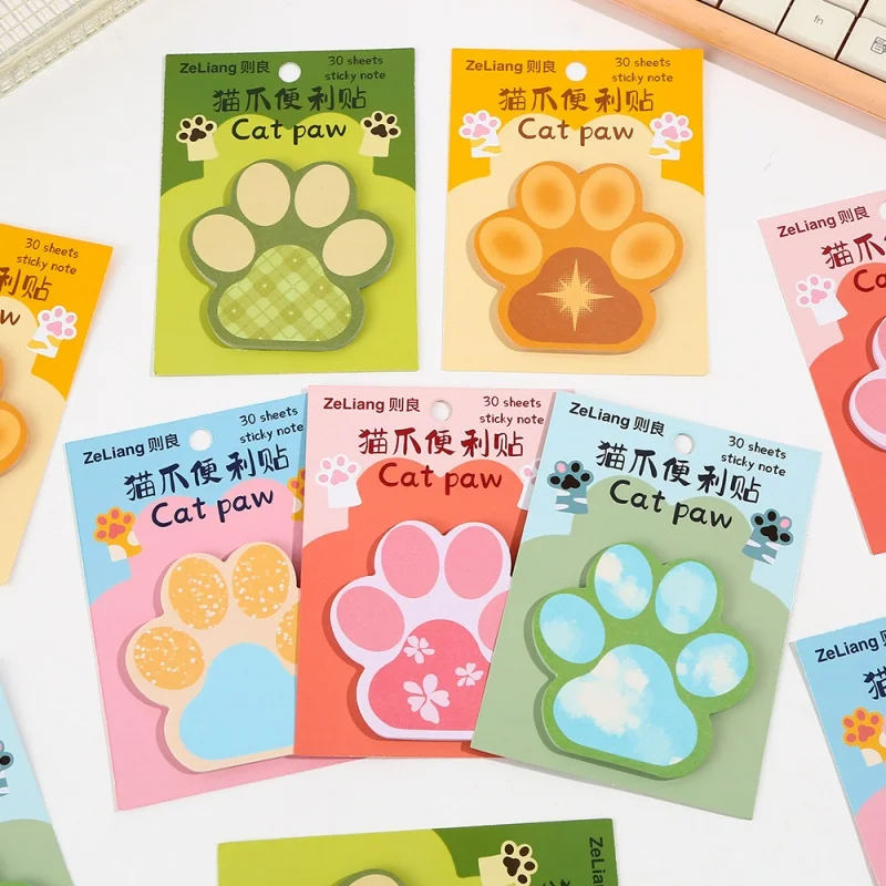 30-ピース-ロットかわいい猫の足メモパッドかわいい-n-回使用できる文房具ラベルメモ帳ブックマークポスト学用品