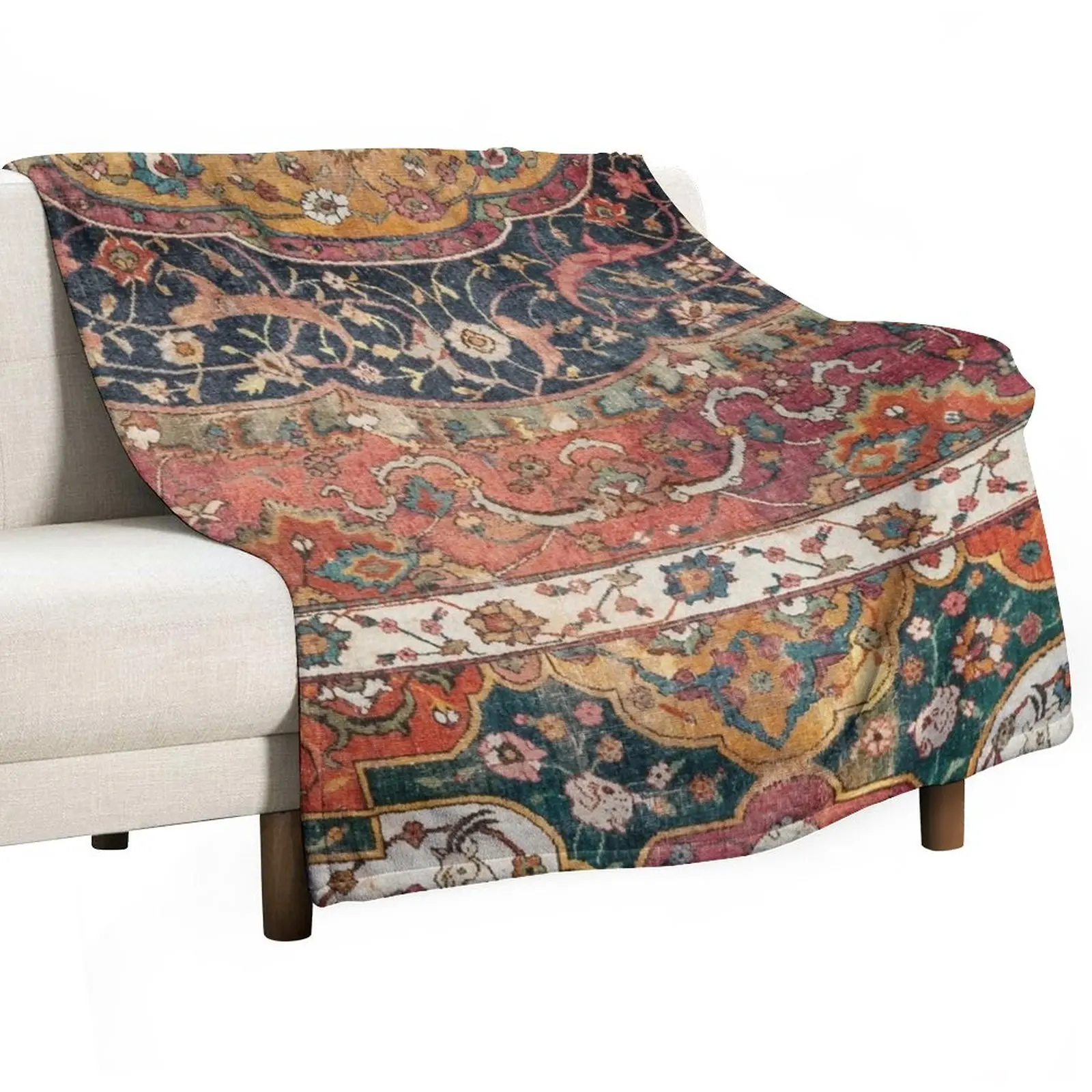 

Persian Medallion Rug IX // 16th Century Distressed Red Green Blue Flowery Colorful Ornate Pattern Throw Blanket