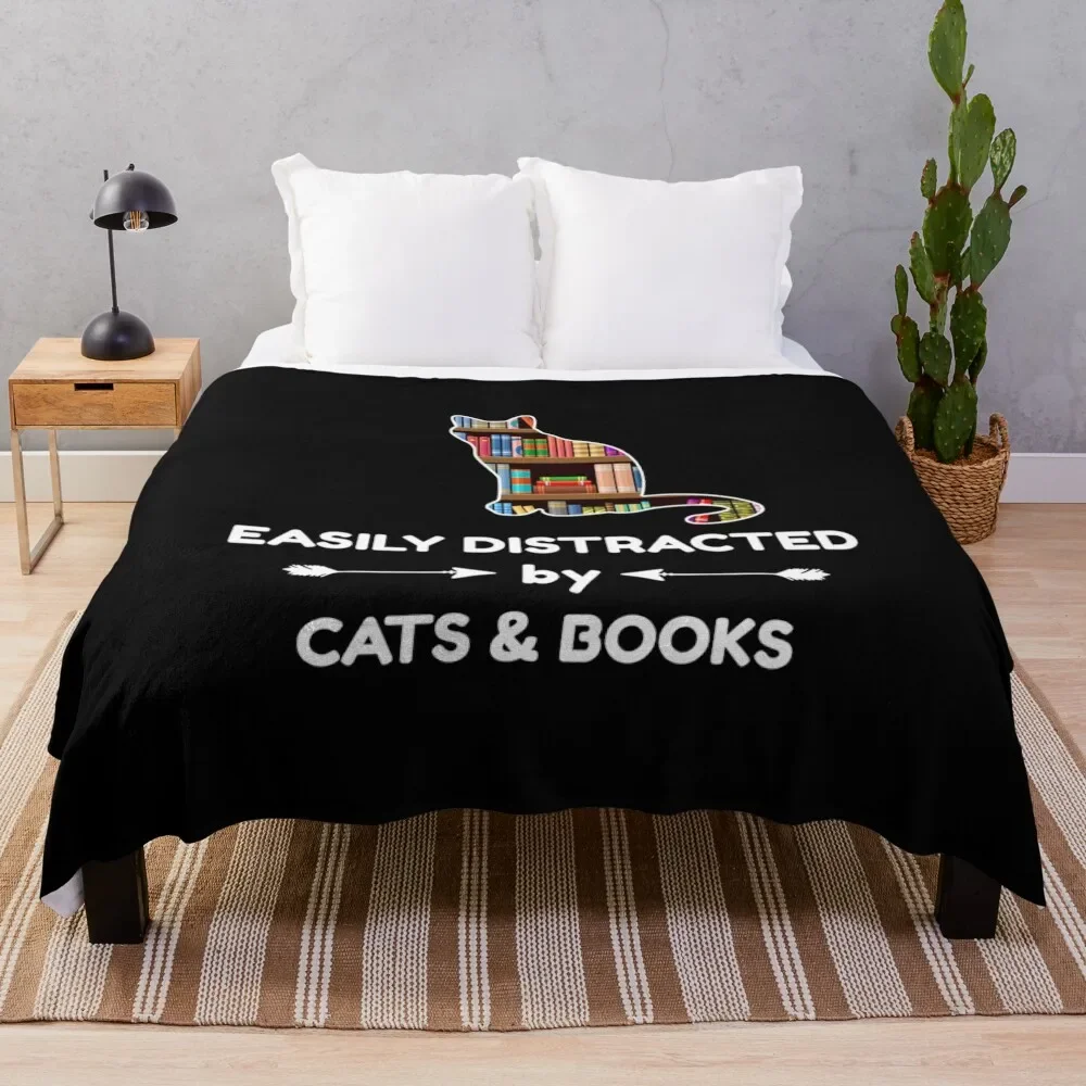 Easily Distracted By Cats & Books Throw Blanket Luxury Throw christmas gifts Fluffy Shaggy Blankets