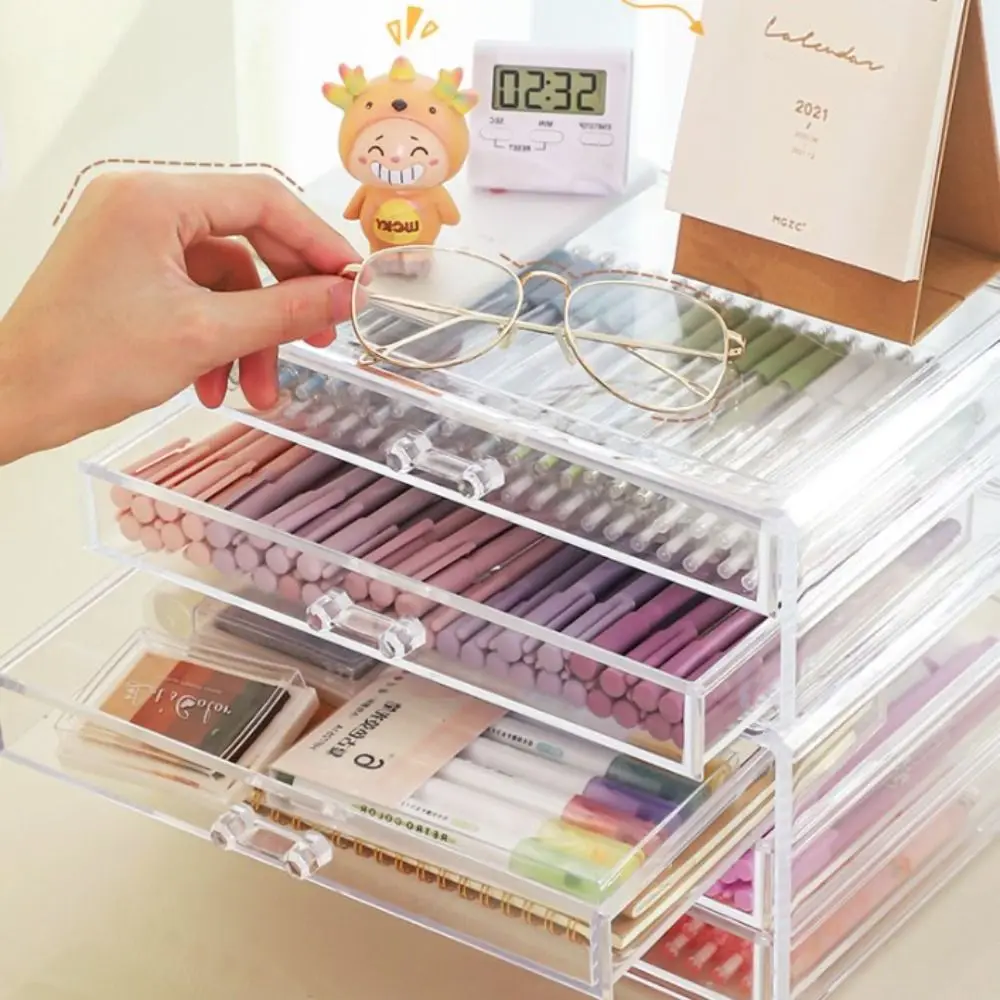 3Layer Desk Pen Holder Transparent Acrylic Pencil Storage Box Display Clear Stationery Organizer Cosmetic Organizer