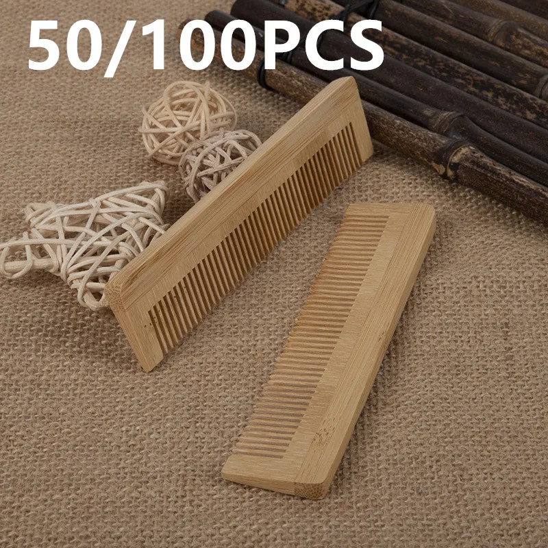 50/100PCS Natürliche Eco Friendly Hölzernen Kamm Großhandel Kopfhaut Haarpflege Gesunde Bambus Kamm Pinsel für Hotel Reise